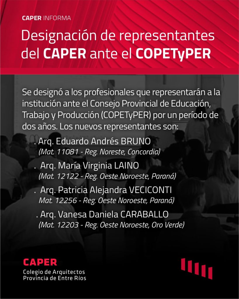 Designación de representantes del CAPER ante el COPETyPER